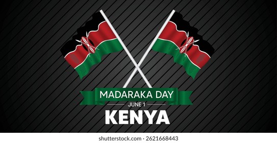 Quênia Madaraka Dia 1 de junho agitando cartaz vetor bandeira