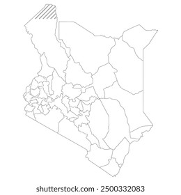 Kenya map. Map of Kenya in administrative provinces in white color