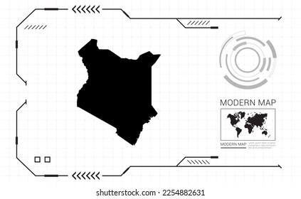 Kenya map of black digital frame HUD, GUI, UI interface technology radar vector.
