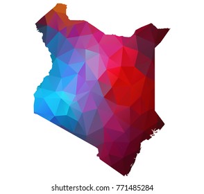 kenya map. Blue and Red polygonal shape vector illustration on white background. Vector illustration eps 10.