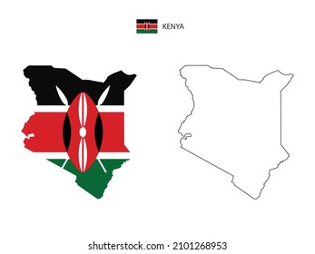 Kenya map city vector divided by outline simplicity style. Have 2 versions, black thin line version and color of country flag version. Both map were on the white background.