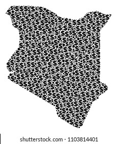 Kenya map composition of dollars and spheric spots in various sizes. Abstract vector economics and GDP Kenya map. Dollar symbols and circle dots are scattered into geographical scheme design concept.