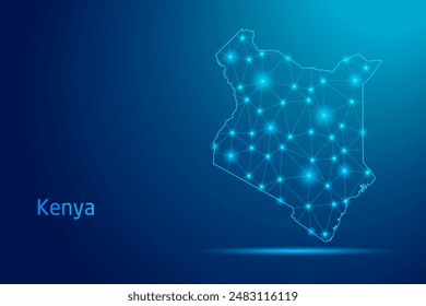 Mapa de Kenia - concepto de tecnología de la comunicación, gráfico de bajo poli.