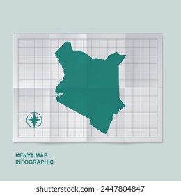 Kenya map country in folded grid paper