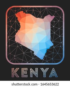 Kenya map design. Vector low poly map of the country. Kenya icon in geometric style. The country shape with polygonal gradient and mesh on dark background.