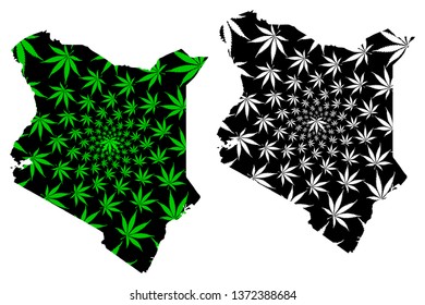 Kenya - map is designed cannabis leaf green and black, Republic of Kenya map made of marijuana (marihuana,THC) foliage,