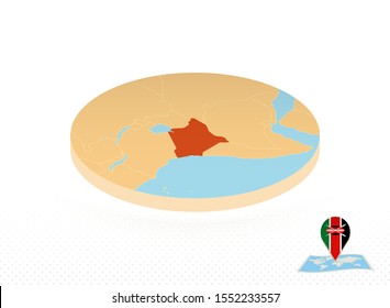 Kenya map designed in isometric style, orange circle map of Kenya for web, infographic and more.   