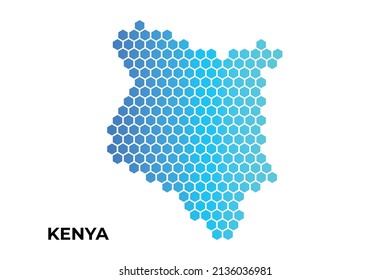 Mapa de Kenia de la forma del hexágono digital en la ilustración del vector de fondo blanco
