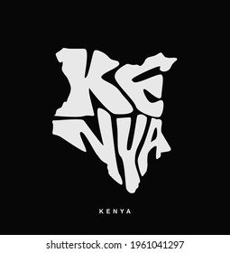 Kenya map in English lettering. Kenya map typography. 