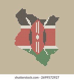Mapa de Kenia lleno con el patrón de la bandera nacional hecho de puntos negros, rojos y verdes