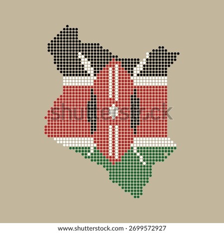 Kenya map filled with the national flag pattern made of black red and green dots