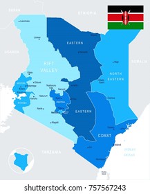 Kenya map and flag - High Detailed Vector Illustration