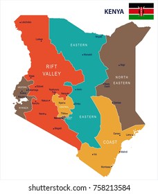Kenya map and flag - High Detailed Vector Illustration