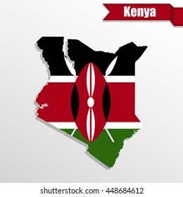 Kenya map with flag inside and ribbon