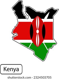 Kenya map with flag inside. Vector illustration isolated on white background.