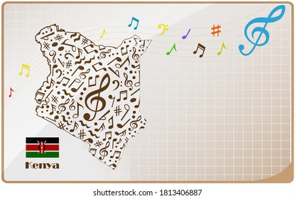 Kenya map flag made from music notes. 