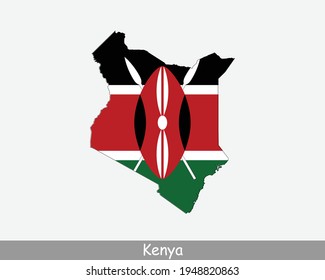 Kenya Map Flag. Map of the Republic of Kenya with the Kenyan national flag isolated on white background. Vector Illustration.