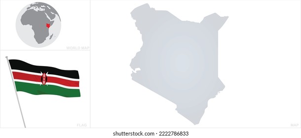 Kenya map and flag. vector 