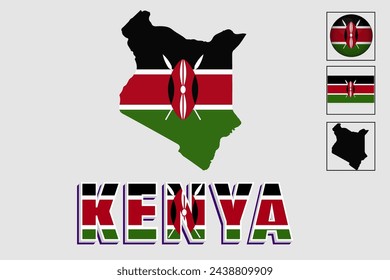 Kenya map and flag in vector illustration