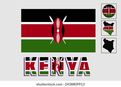 Kenya map and flag in vector illustration