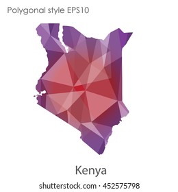 Kenya map in geometric polygonal style.Abstract gems triangle,modern design background.Vector illustration EPS10