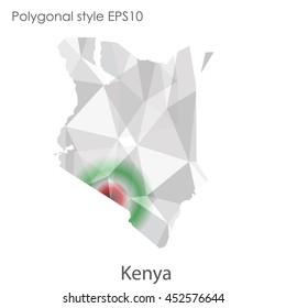 Kenya map in geometric polygonal style.Abstract gems triangle,modern design background.Vector illustration EPS10