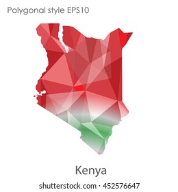 Kenya map in geometric polygonal style.Abstract gems triangle,modern design background.Vector illustration EPS10
