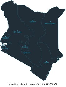 Kenya map high detailed with administrative divide by state, capital cities names, outline simplicity style. Vector illustration EPS10.