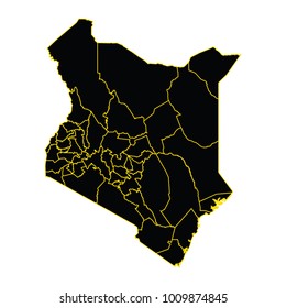 Kenya Map. High Detailed Vector Map With Counties/regions/states Of Kenya On White Background, High Detailed - Black Map Of Kenya On White Background. Vector Illustration Eps 10.