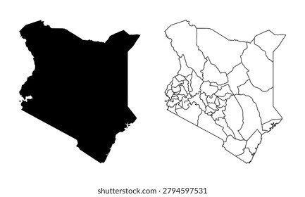 kenya map icon with silhouette and outline style for travel geography graphics