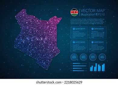 Kenya map infographics template for diagram, graph, presentation and chart with abstract geometric mesh polygonal light concept on blue background. Vector Illustration EPS10.
