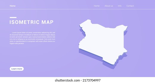 Mapa keniano de ilustración vectorial púrpura isométrica. Plantilla de diseño de banners Web.