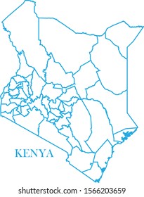 Kenya map line blue color