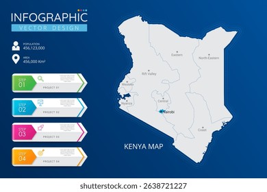 Kenya map with location pointer marks. High detailed country map with division, cities and capital infographic template. Vector illustration EPS10