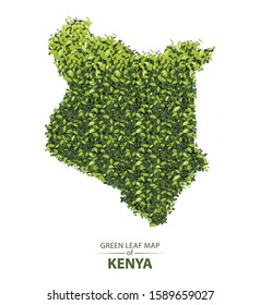 Kenya map made up of green leaf on white background vector illustration of a forest is conceptual of the global green environmental issues worldwide