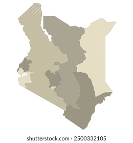 Mapa de Kenia. Mapa de Kenia en las principales regiones en multicolor