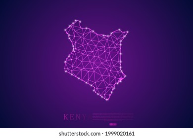 Línea de máscaras Mapa de Kenia y escalas puntuales sobre el fondo de tecnología púrpura. Malla 3D del marco de cables línea de red poligonal, esfera de diseño, punto y estructura - Ilustración vectorial eps 10