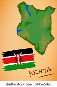 Kenya Map and National Flag Vector