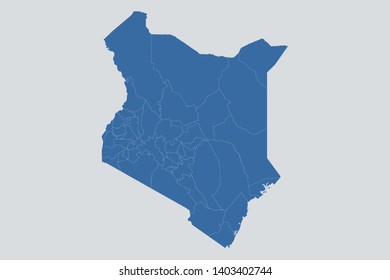 Kenya map on gray background vector, Kenya Map Outline Shape Blue on White Vector Illustration, High detailed Gray illustration map Kenya. Symbol for your web site design map logo. eps10.