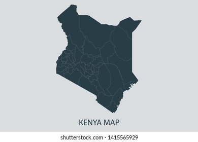 Kenya map on gray background vector, Kenya Map Outline Shape Gray on White Vector Illustration, Map with name. High detailed Gray illustration map Kenya. Symbol for your web site design logo.