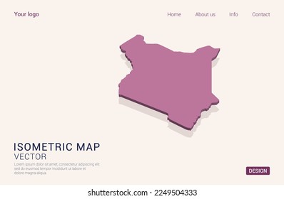 Kenya map purple on white background with 3d isometric vector illustration