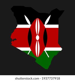 Kenya map silhouette with flag on black background