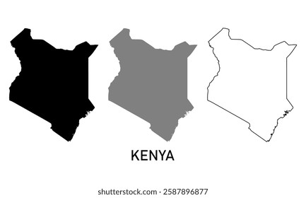 kenya map in various style outline, black, and gray