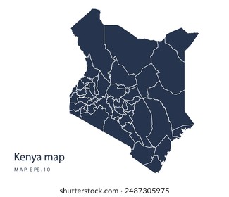 Kenya map vector, Abstract design vector illustration Eps 10. Navy color.High Detailed on white background.