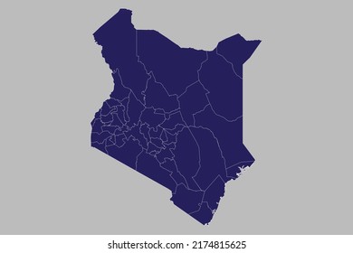 Kenya map vector, blue color, Isolated on gray background