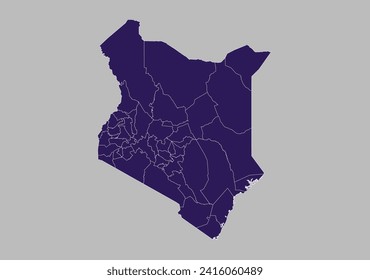 Kenya map vector, Blue purple color isolated on gray background.