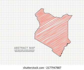 Mapa keniano de silueta de color vectorial chaótico dibujo de garabatos dibujados a mano en papel de cuadrícula.