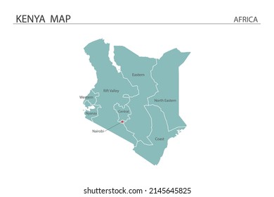 Kenya map vector illustration on white background. Map have all province and mark the capital city of Kenya. 