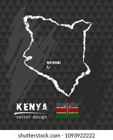 Kenya map, vector pen drawing on black background