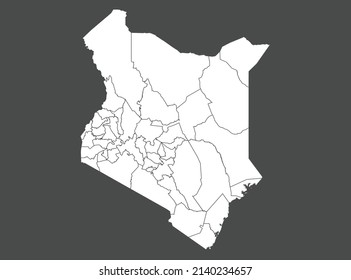 Kenya map vector, white color, Isolated on gray background